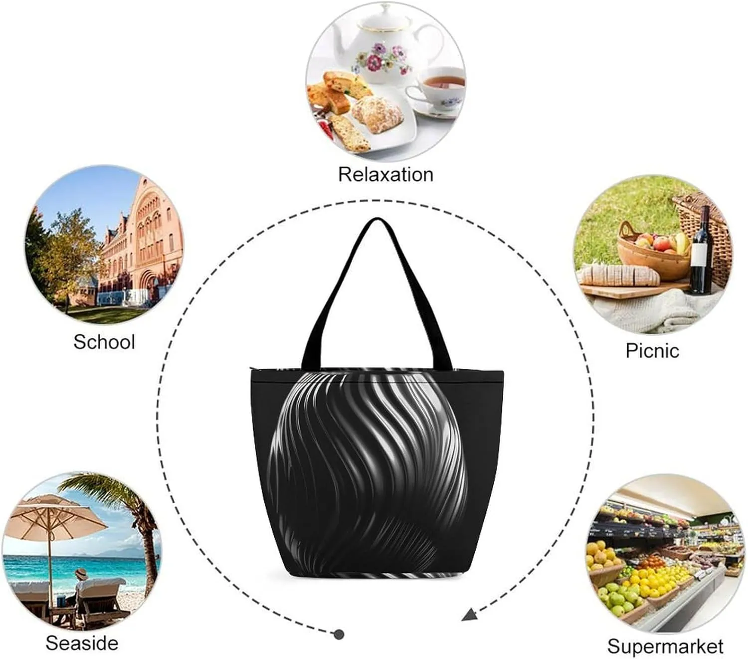 Tote Bag for Women Grocery Bag Bee Pattern Foldable Shopping Bags Reusable Large Tote Bag