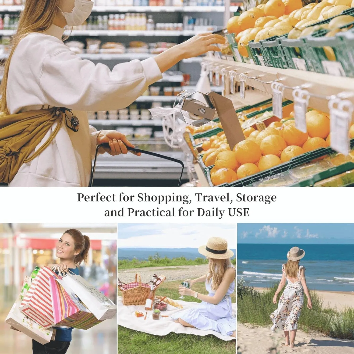 Tote Bag for Women Grocery Bag Reusable Shopping Bag Divided Sea Pathway Handbag Foldable Shoulder Bag