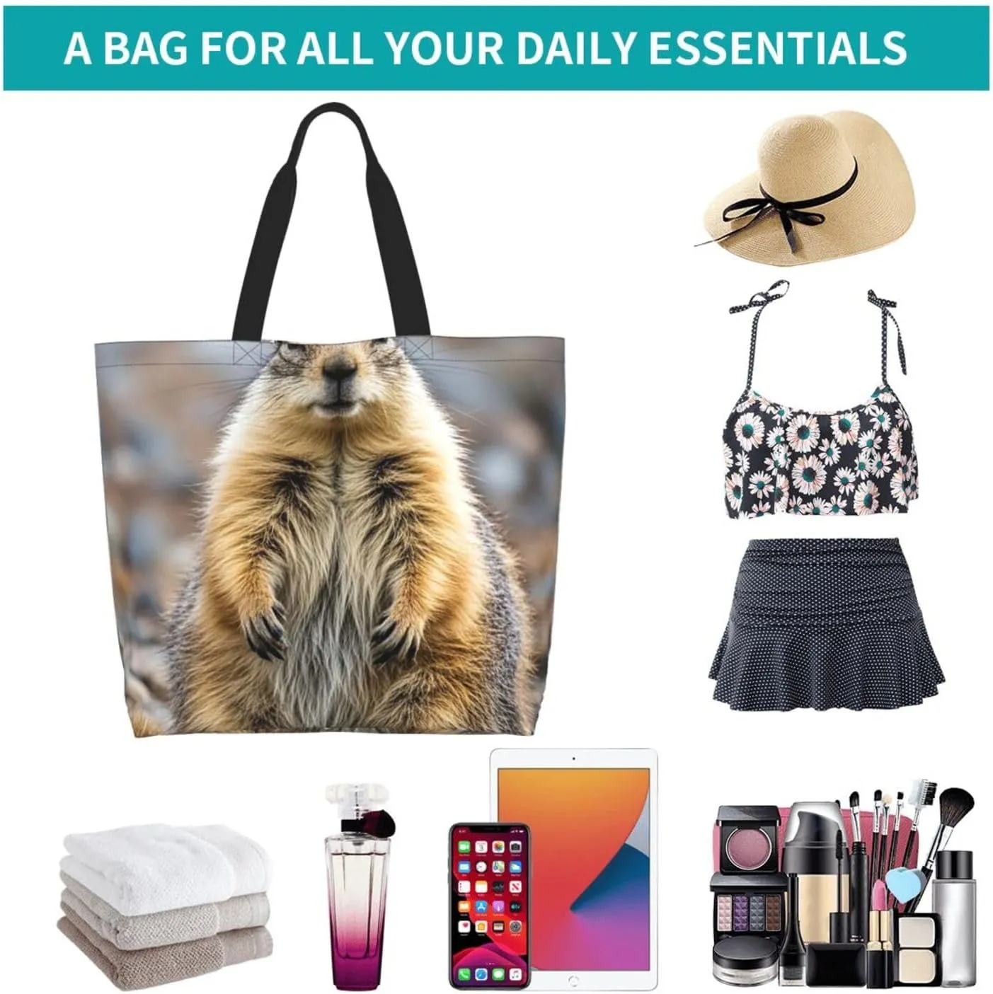 Tote Bag for Women Sea Otters Grocery Bag Foldable Shopping Bags Reusable Large Tote Bag