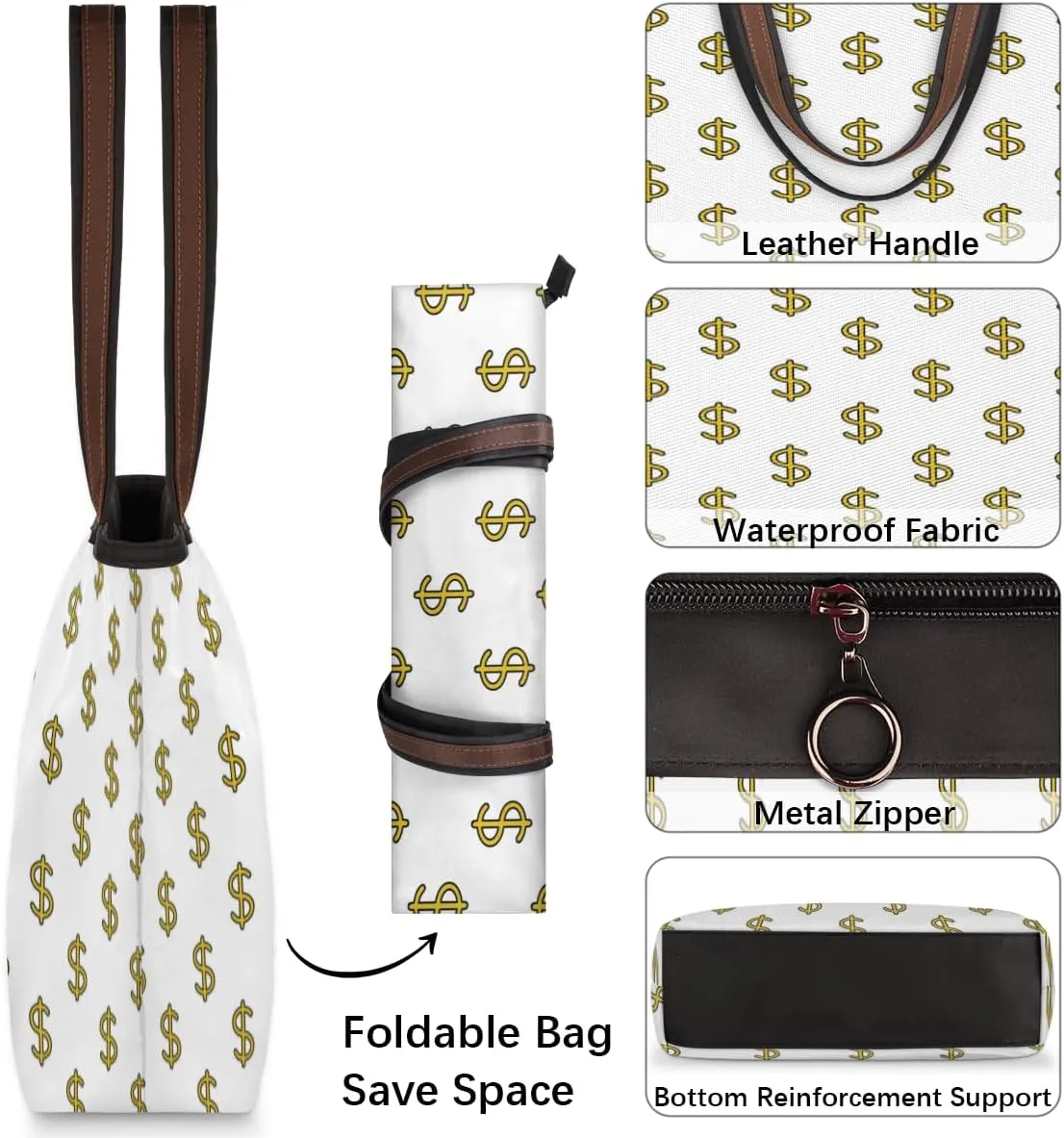 Tote Bag for Women with Zipper Large Capacity Top Handle Casual Shoulder Bag Handbag Reusable Shopping