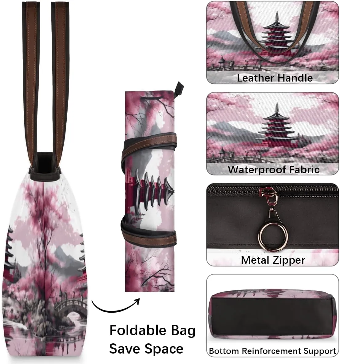 Tote Bag for Women with Zipper Large Capacity Top Handle Casual Shoulder Bag Handbag Reusable Shopping