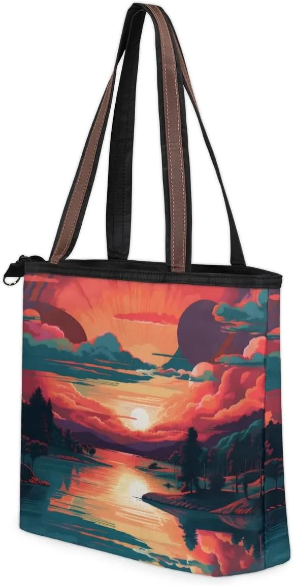 Tote Bag for Women with Zipper Large Capacity Top Handle Casual Shoulder Bag Handbag Reusable Shopping