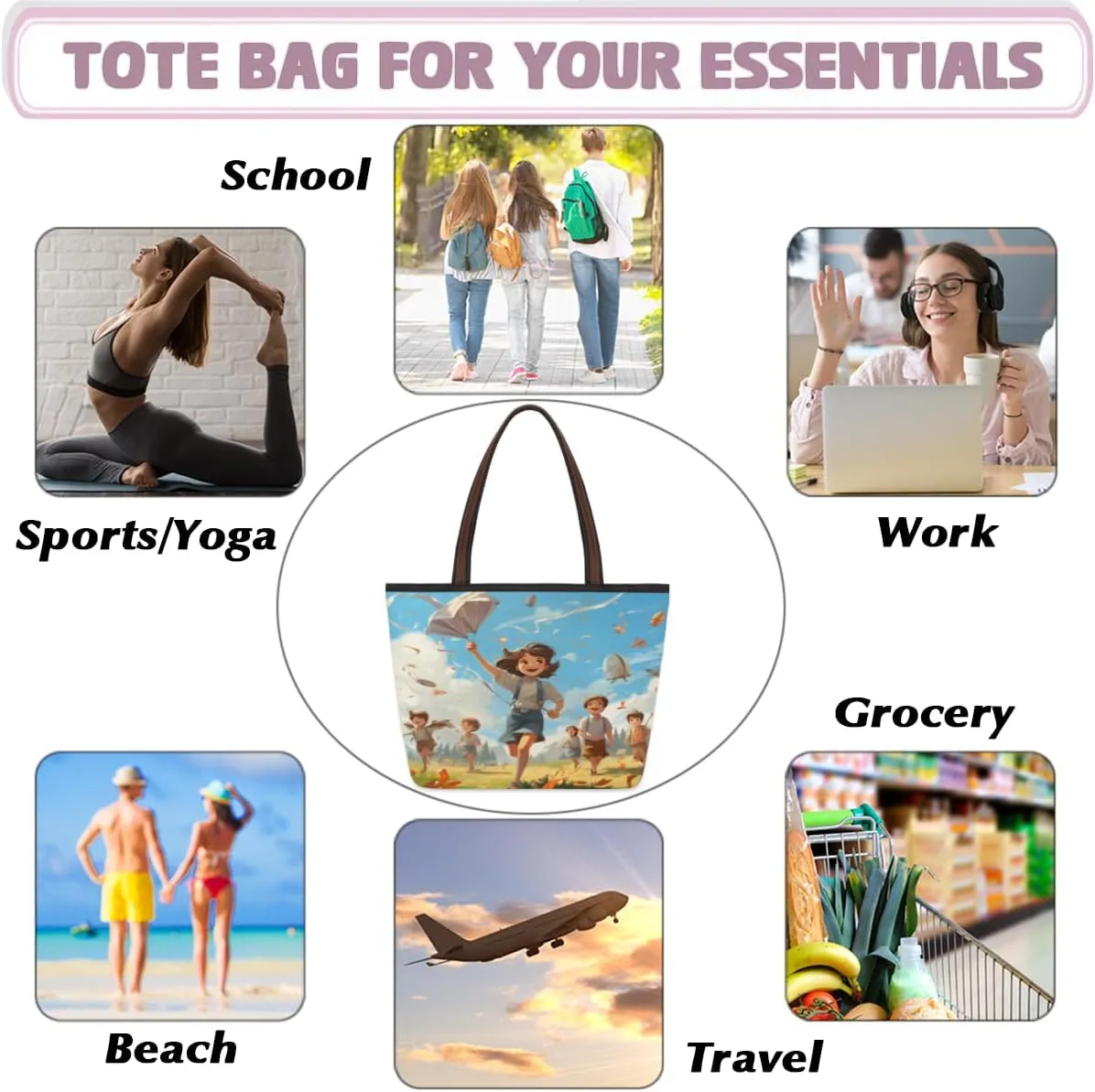Tote Bag for Women with Zipper Large Capacity Top Handle Casual Shoulder Bag Handbag Reusable Shopping