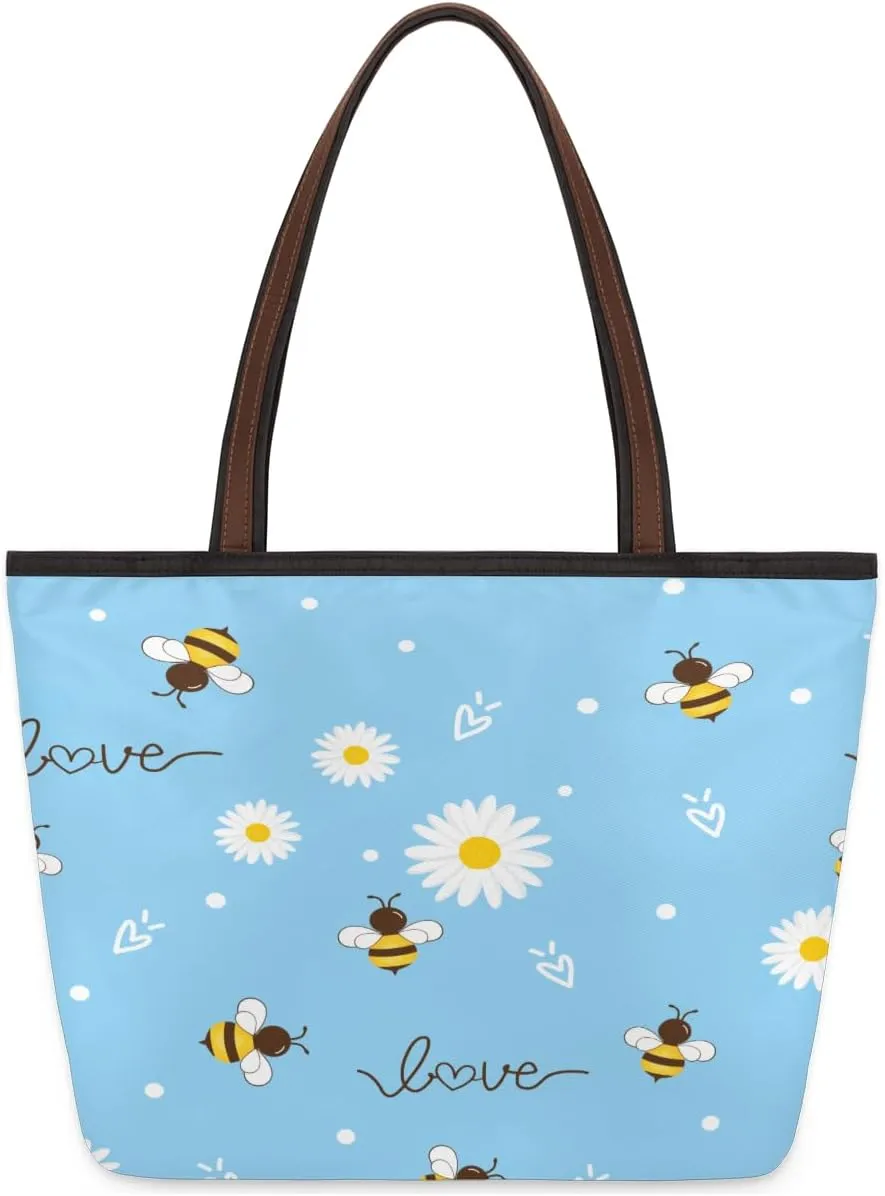 Tote Bag for Women with Zipper Large Capacity Top Handle Casual Shoulder Bag Handbag Reusable Shopping