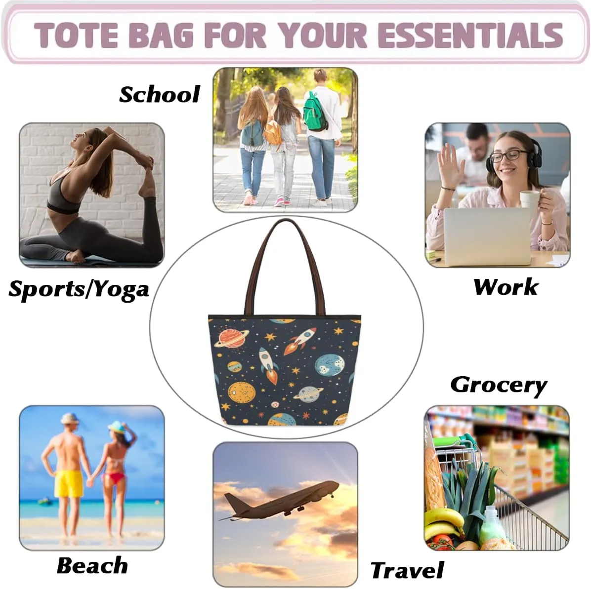 Tote Bag for Women with Zipper Large Capacity Top Handle Casual Shoulder Bag Handbag Reusable Shopping