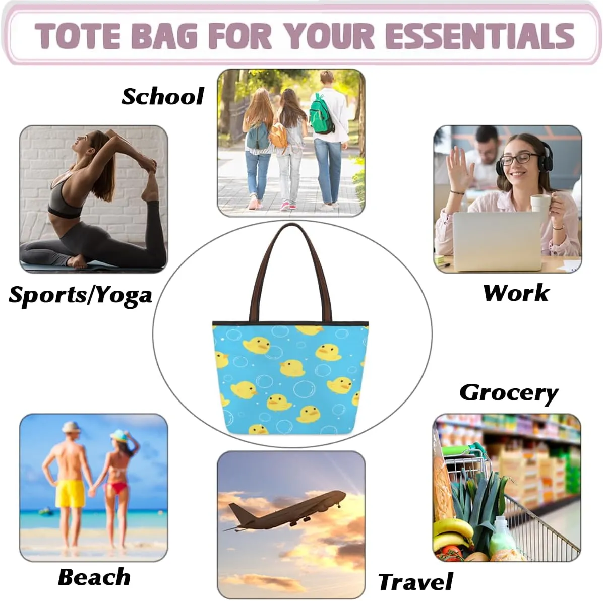 Tote Bag for Women with Zipper Large Capacity Top Handle Casual Shoulder Bag Handbag Reusable Shopping
