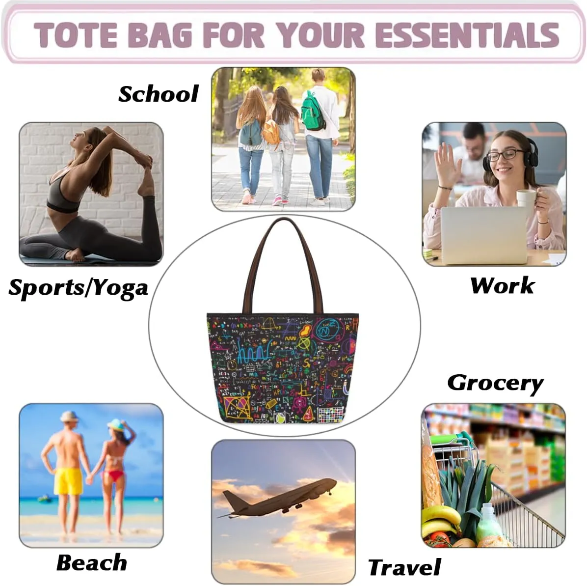 Tote Bag for Women with Zipper Large Capacity Top Handle Casual Shoulder Bag Handbag Reusable Shopping