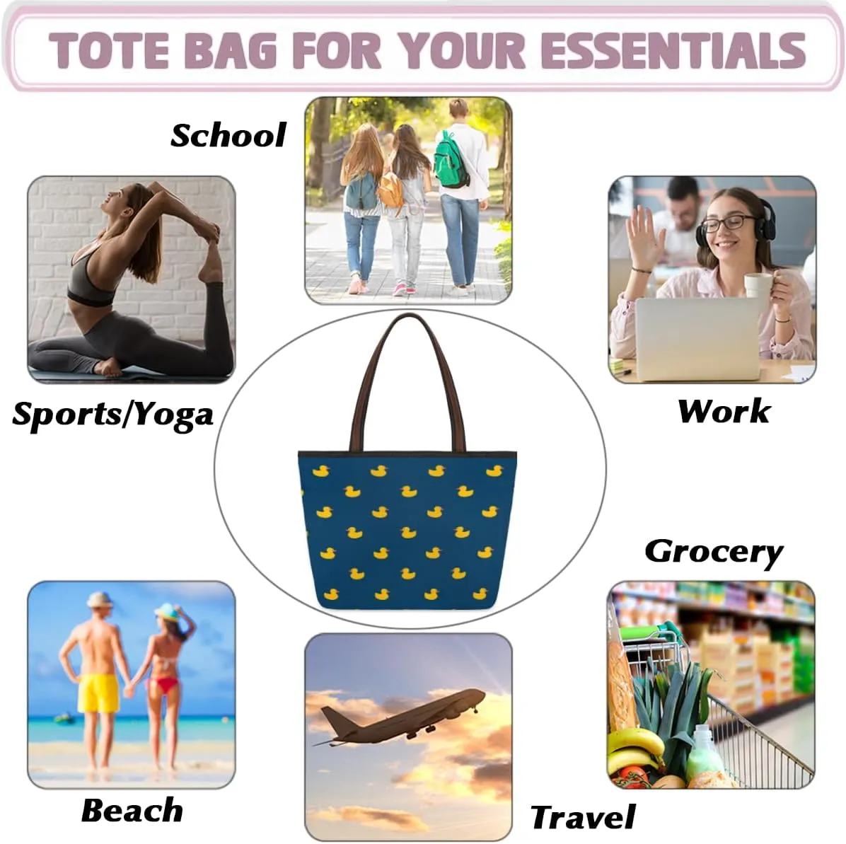 Tote Bag for Women with Zipper Large Capacity Top Handle Casual Shoulder Bag Handbag Reusable Shopping