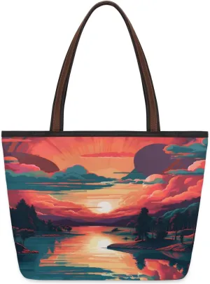 Tote Bag for Women with Zipper Large Capacity Top Handle Casual Shoulder Bag Handbag Reusable Shopping