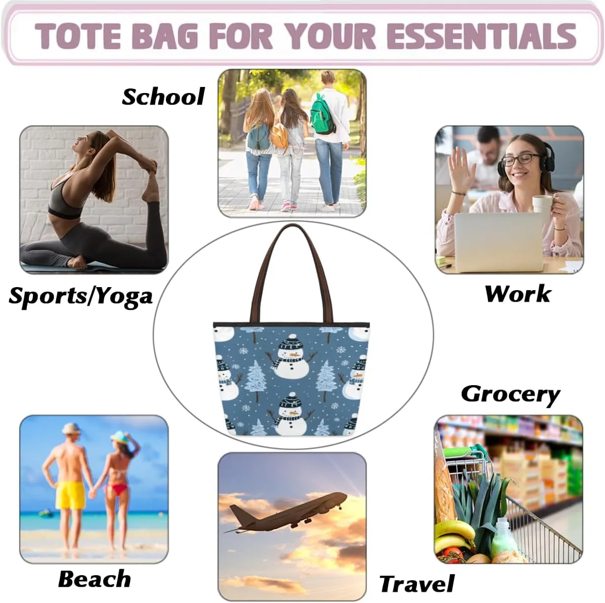 Tote Bag for Women with Zipper Large Capacity Top Handle Casual Shoulder Bag Handbag Reusable Shopping