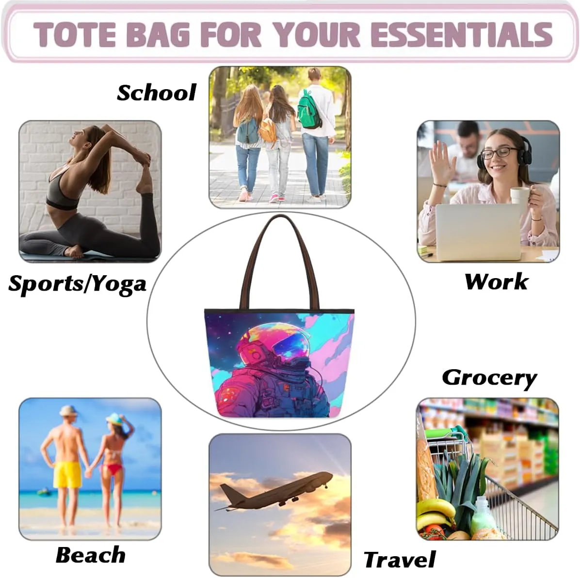 Tote Bag for Women with Zipper Large Capacity Top Handle Casual Shoulder Bag Handbag Reusable Shopping