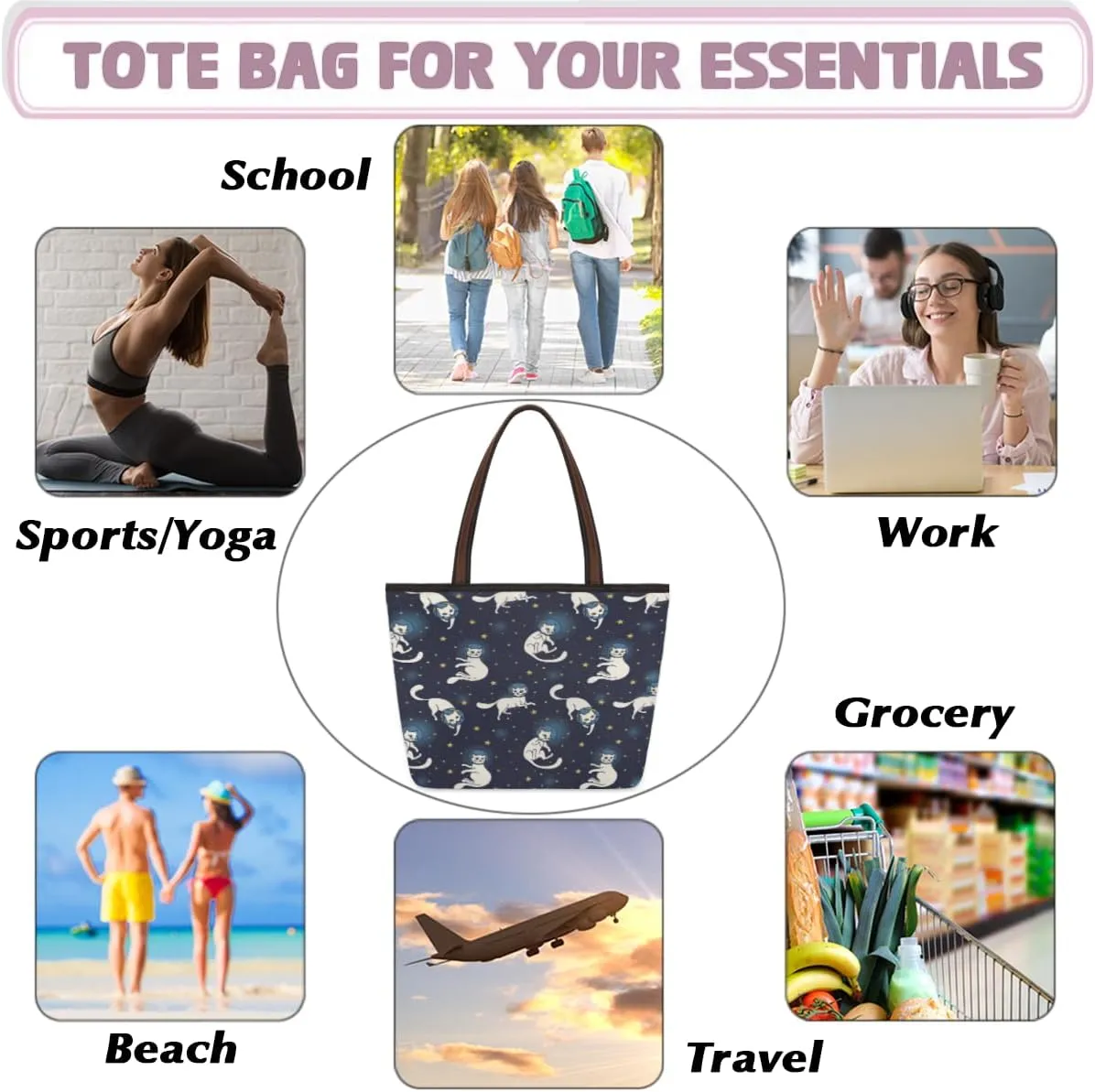 Tote Bag for Women with Zipper Large Capacity Top Handle Casual Shoulder Bag Handbag Reusable Shopping