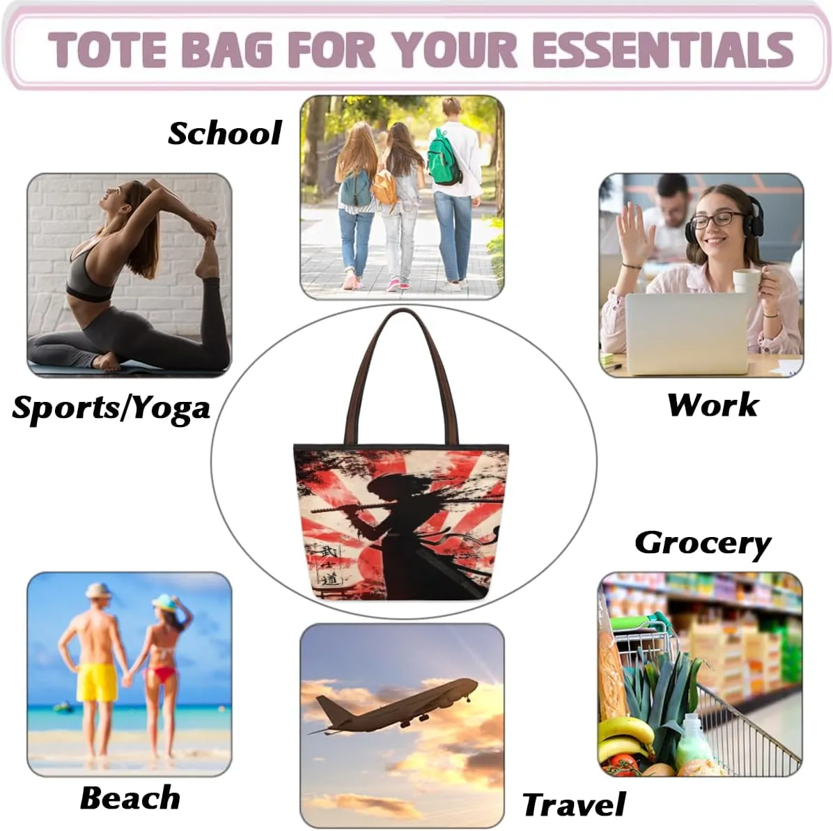 Tote Bag for Women with Zipper Large Capacity Top Handle Casual Shoulder Bag Handbag Reusable Shopping