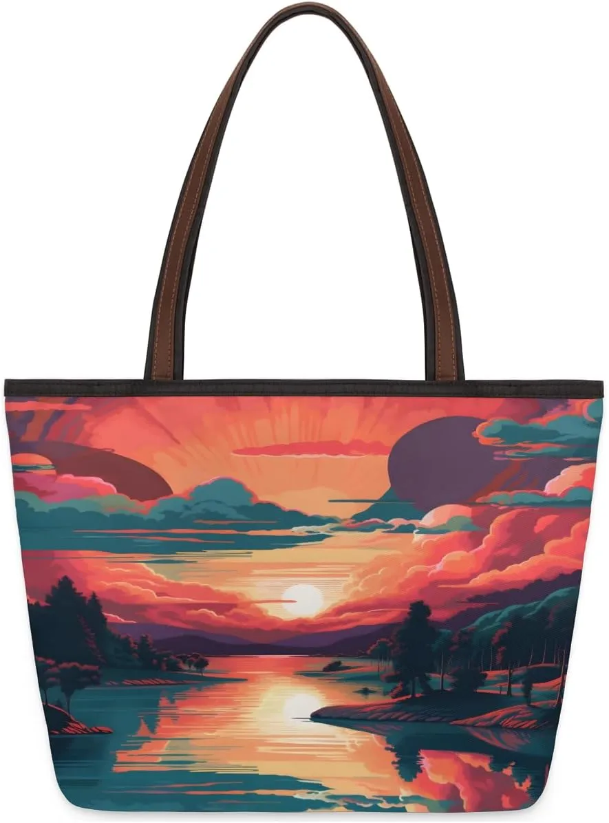Tote Bag for Women with Zipper Large Capacity Top Handle Casual Shoulder Bag Handbag Reusable Shopping