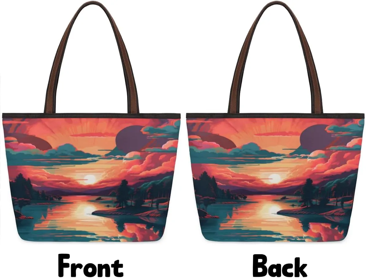 Tote Bag for Women with Zipper Large Capacity Top Handle Casual Shoulder Bag Handbag Reusable Shopping