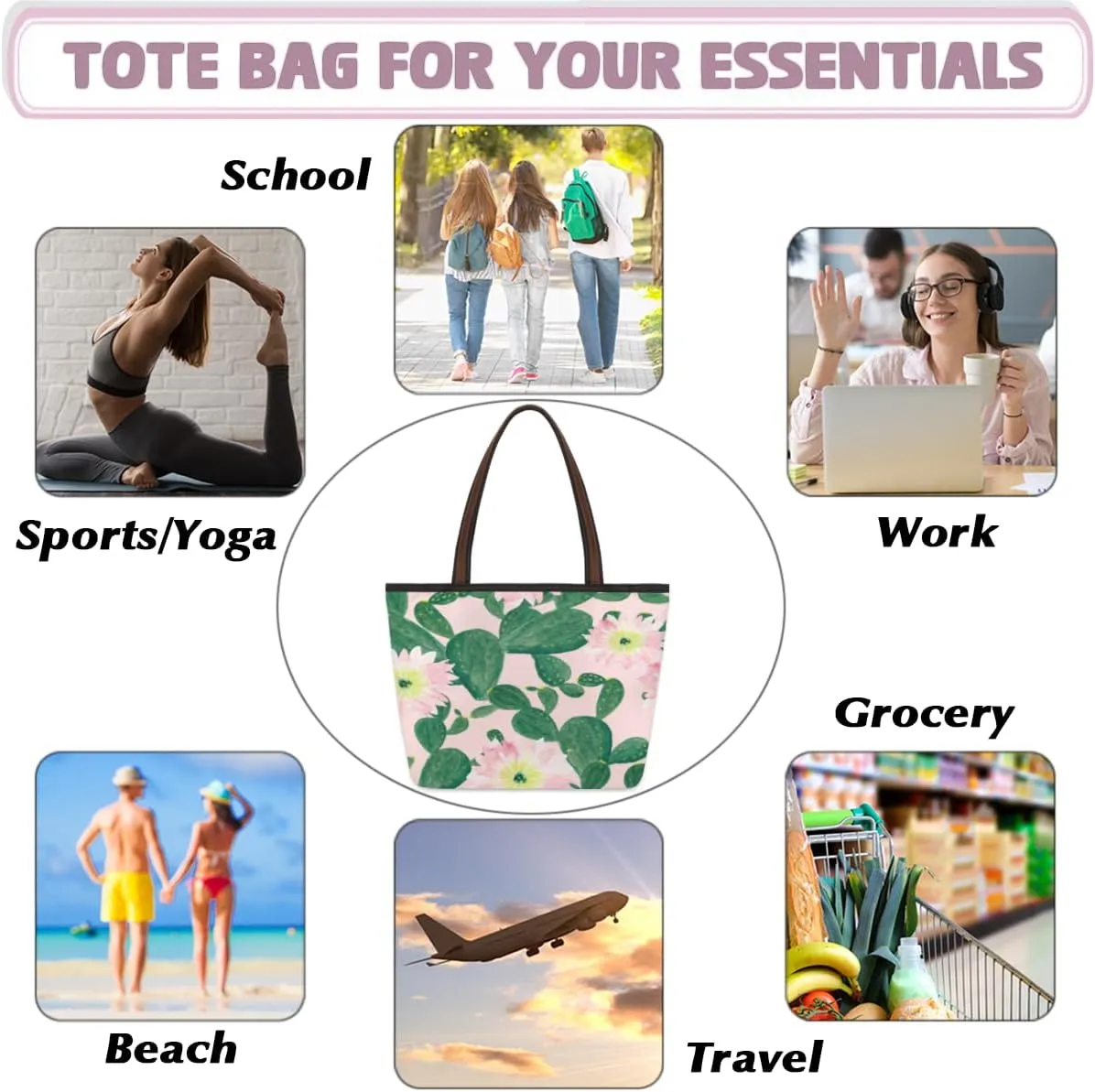 Tote Bag for Women with Zipper Large Capacity Top Handle Casual Shoulder Bag Handbag Reusable Shopping