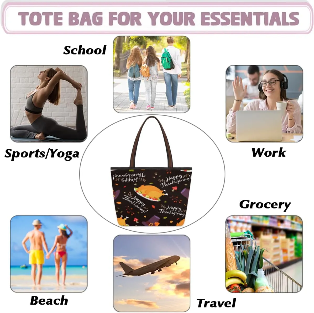 Tote Bag for Women with Zipper Large Capacity Top Handle Casual Shoulder Bag Handbag Reusable Shopping