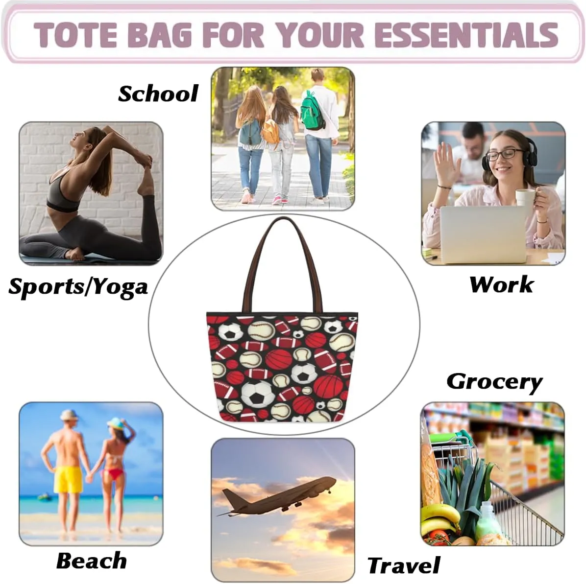 Tote Bag for Women with Zipper Large Capacity Top Handle Casual Shoulder Bag Handbag Reusable Shopping