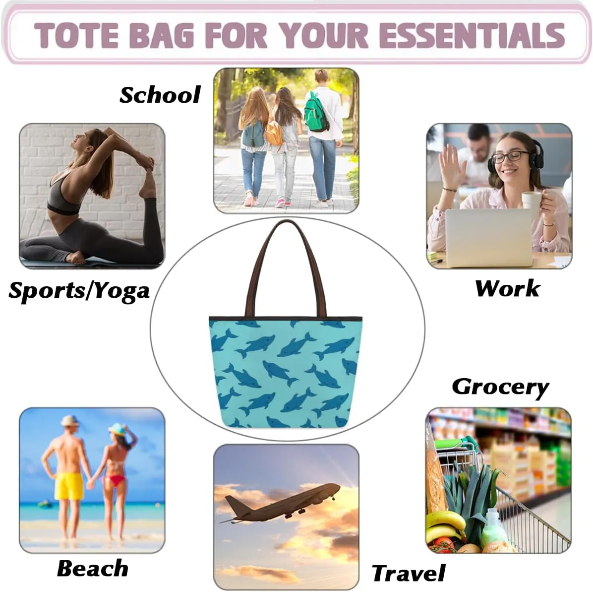 Tote Bag for Women with Zipper Large Capacity Top Handle Casual Shoulder Bag Handbag Reusable Shopping