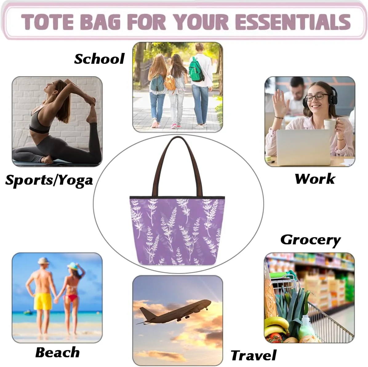 Tote Bag for Women with Zipper Large Capacity Top Handle Casual Shoulder Bag Handbag Reusable Shopping