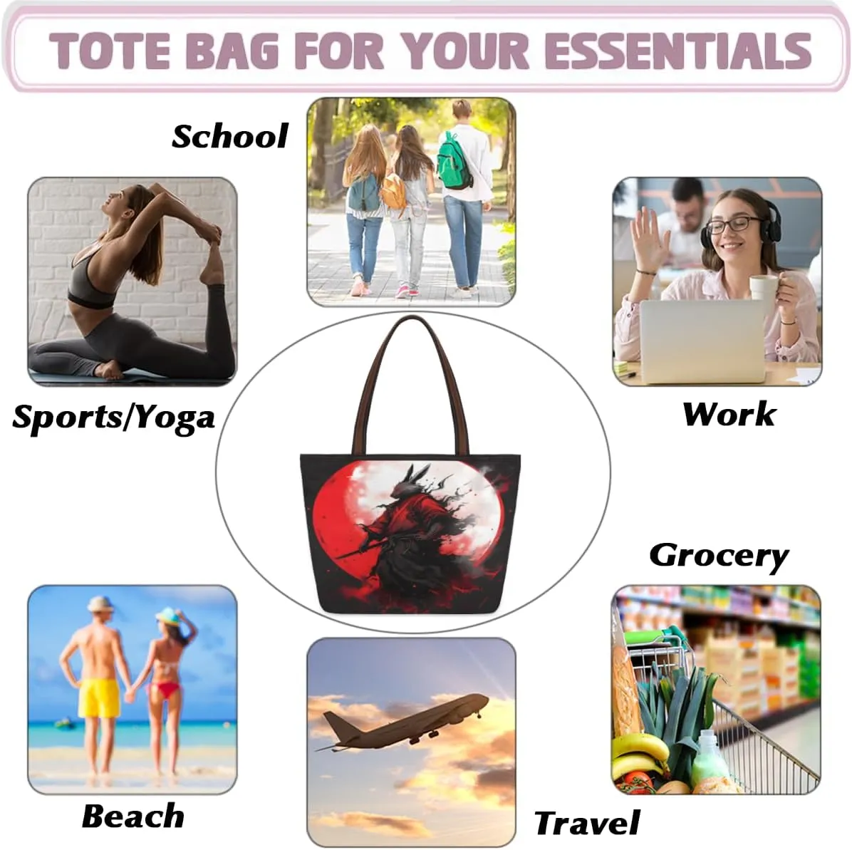 Tote Bag for Women with Zipper Large Capacity Top Handle Casual Shoulder Bag Handbag Reusable Shopping