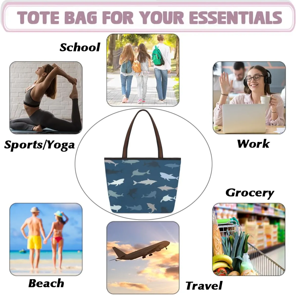 Tote Bag for Women with Zipper Large Capacity Top Handle Casual Shoulder Bag Handbag Reusable Shopping