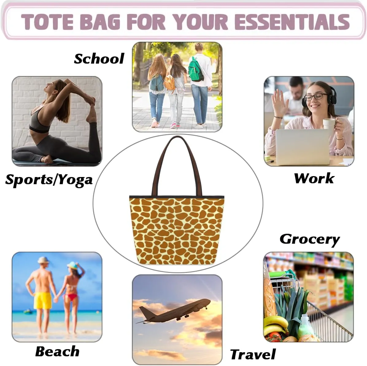 Tote Bag for Women with Zipper Large Capacity Top Handle Casual Shoulder Bag Handbag Reusable Shopping