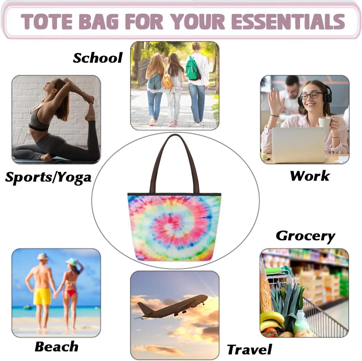 Tote Bag for Women with Zipper Large Capacity Top Handle Casual Shoulder Bag Handbag Reusable Shopping