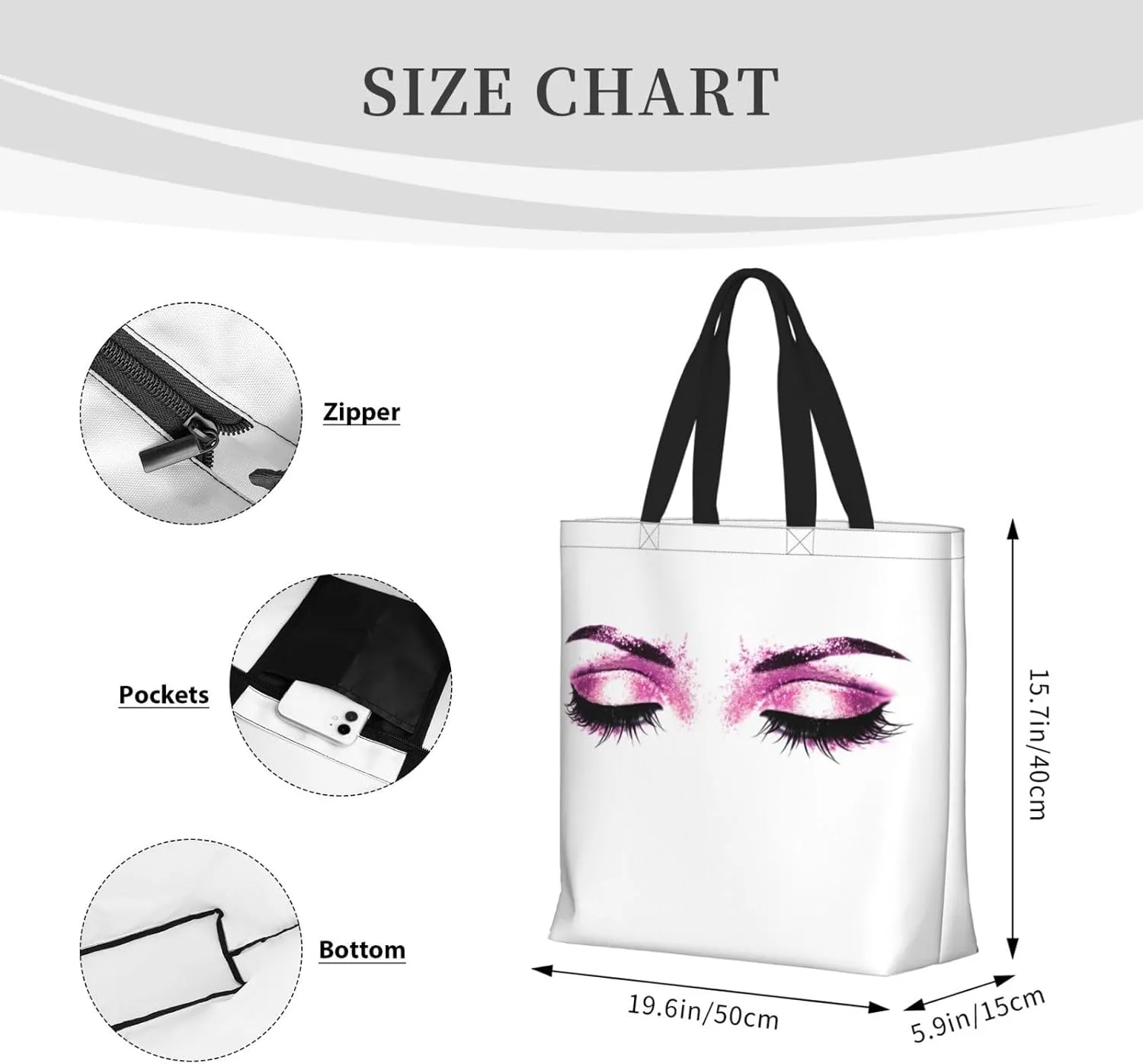 Tote Bag with Zipper Pockets,Large Capacity Shopping Bag, Handbags for Travel Grocery