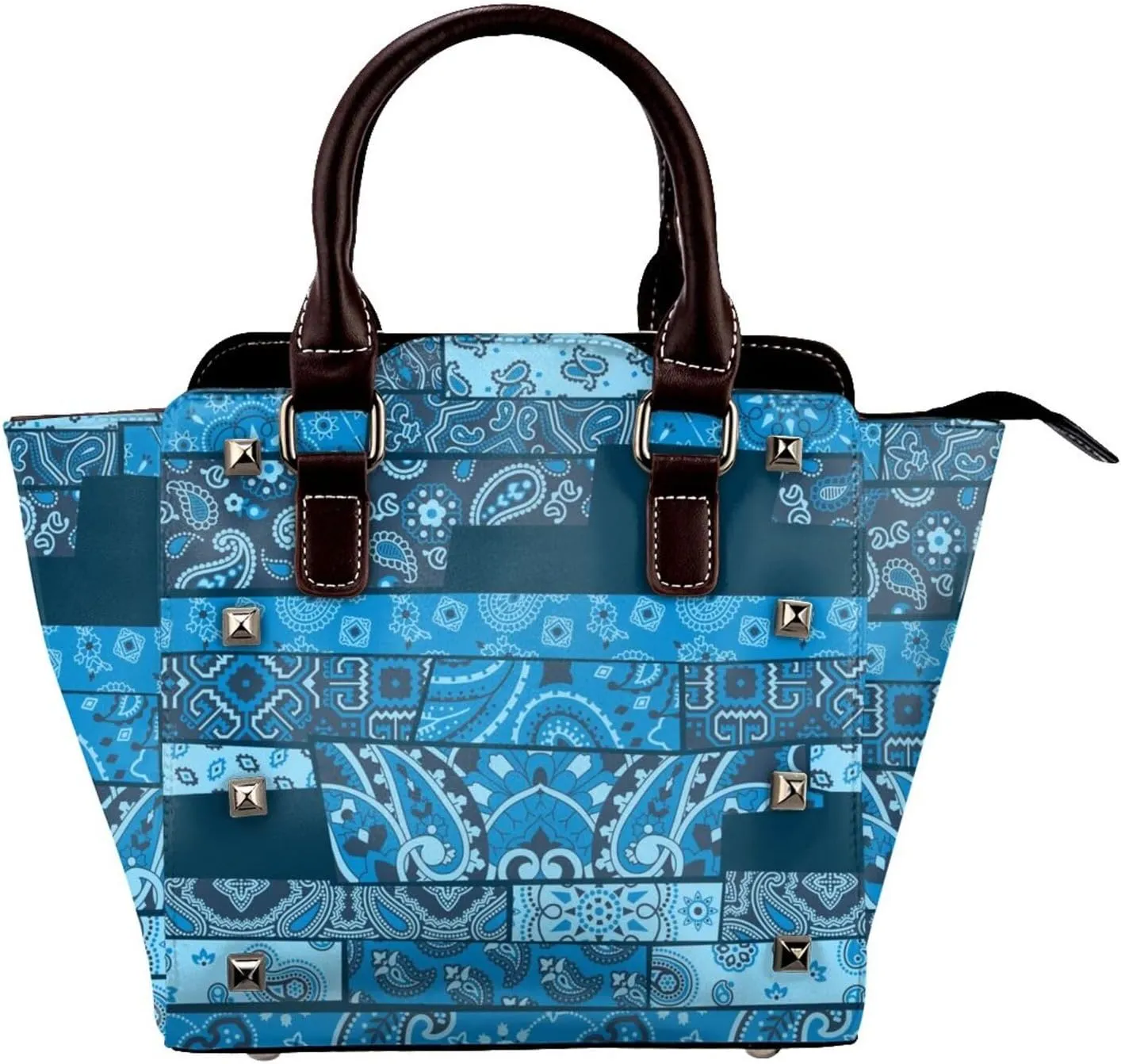 Tote Handbag for Women Faux Leather Shoulder Bag with Studded PU Leather Zipper Bag for Travel Work