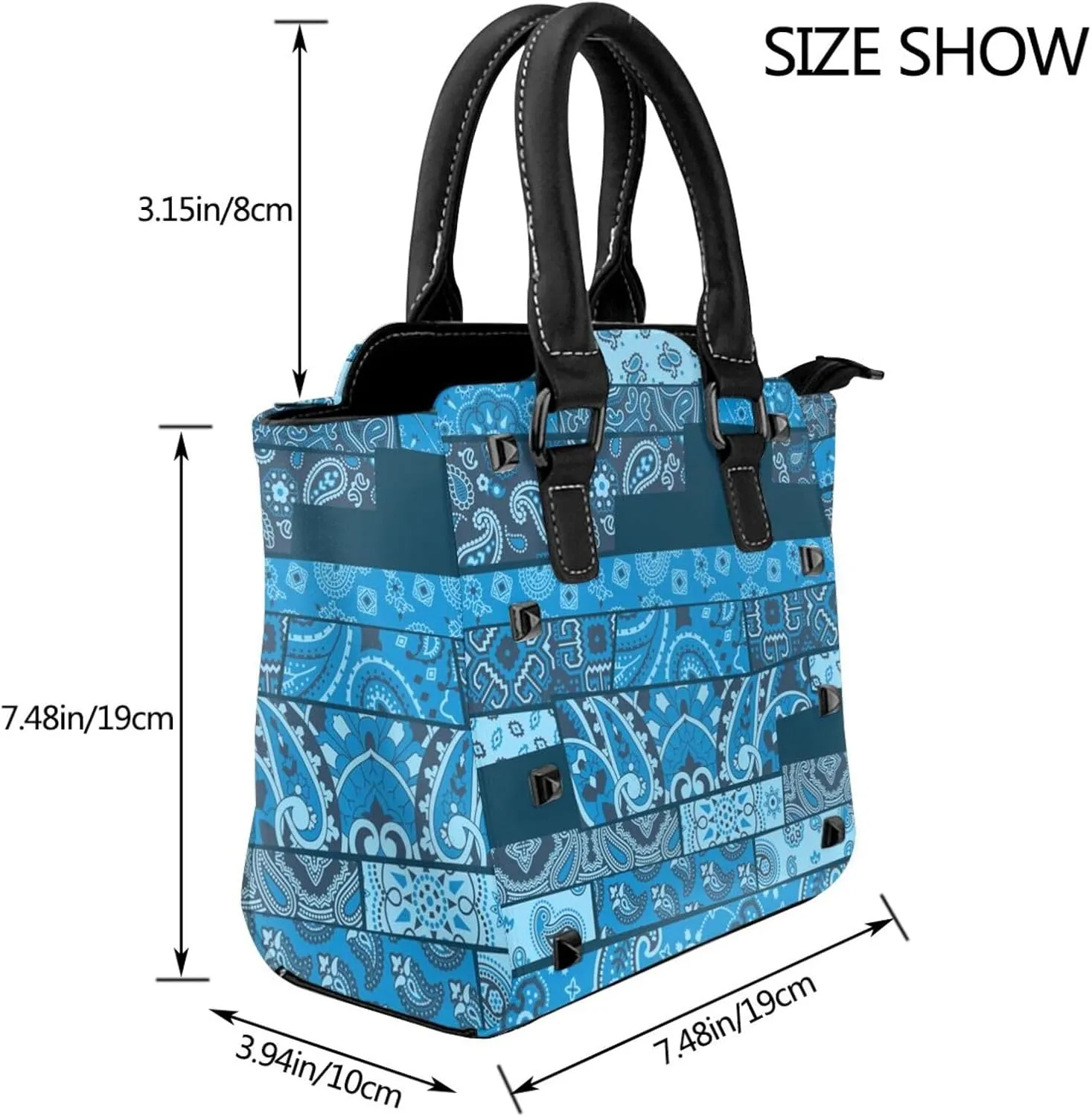 Tote Handbag for Women Faux Leather Shoulder Bag with Studded PU Leather Zipper Bag for Travel Work