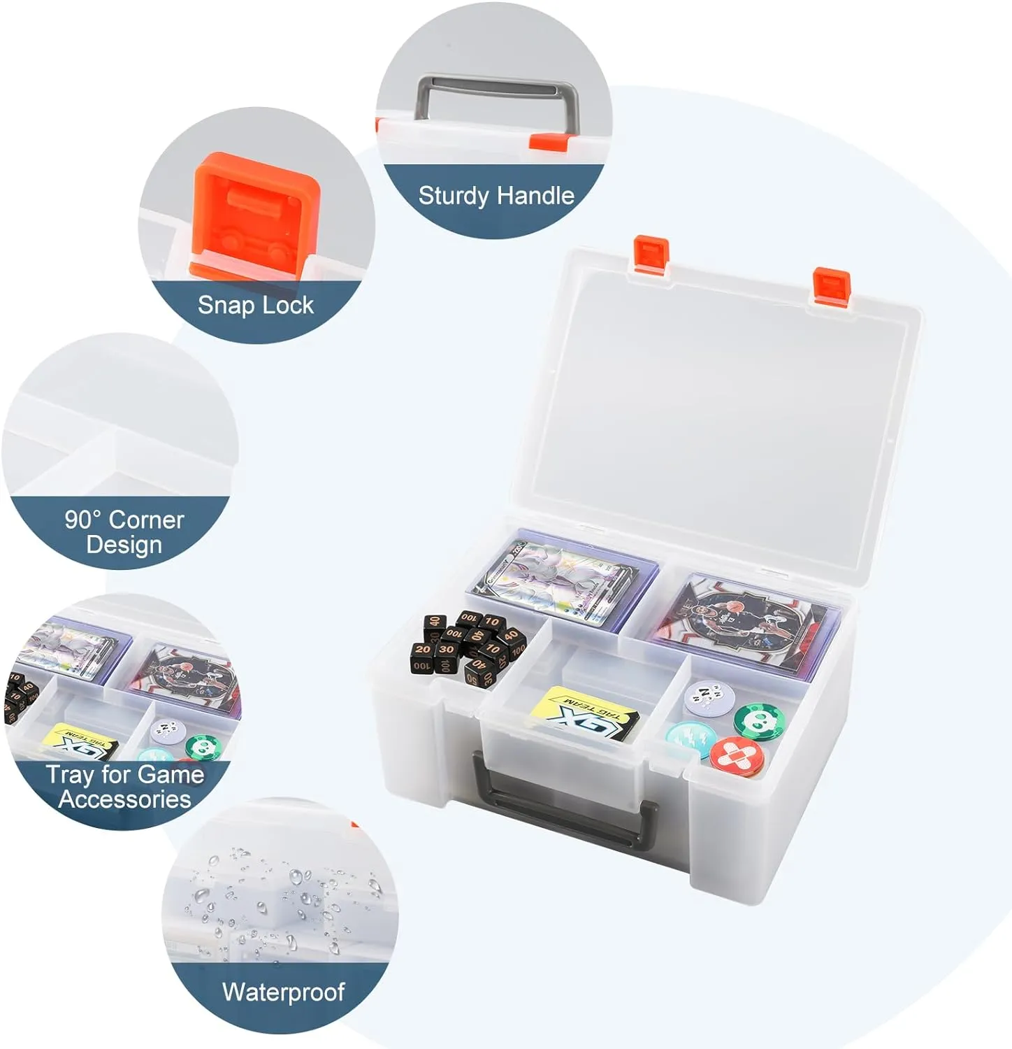 Trading Card Storage Box: Card Case Holder Organizer Compatible With 800  Pokmeon, MTG, Yugioh, TCG Cards with 11 Individual Starter Deck Box Each Holds 70 Cards (Dark Grey)
