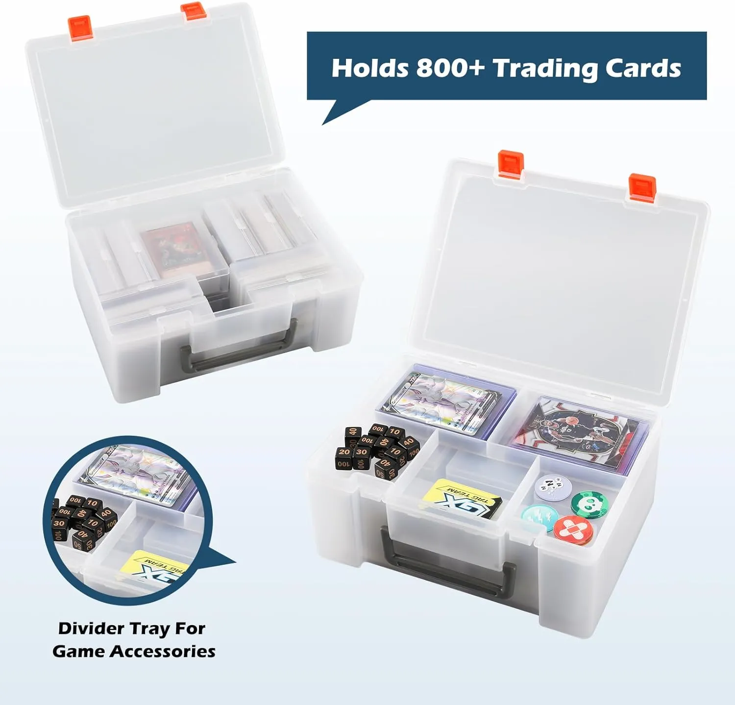 Trading Card Storage Box: Card Case Holder Organizer Compatible With 800  Pokmeon, MTG, Yugioh, TCG Cards with 11 Individual Starter Deck Box Each Holds 70 Cards (Dark Grey)