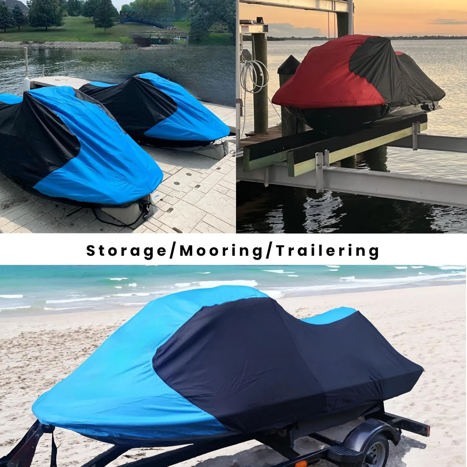 Trailerable Jet Ski Cover, Waterproof Marine Grade 600D Heavy Duty Polyester PWC Cover Burgundy/Black Fits from 126"-135" 3 Seater