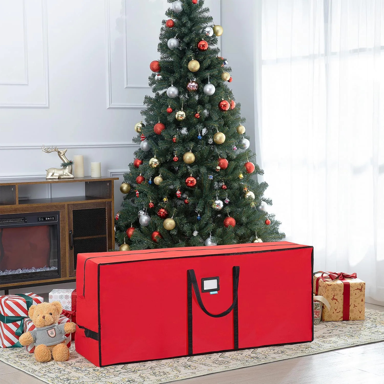 Tree Storage Bag, Waterproof Christmas Tree Storage, Fits Up to 9 ft Tall Artificial Disassembled Trees,Extra Large Heavy Duty Storage Container with Handles (Red, 65"x15"x30")