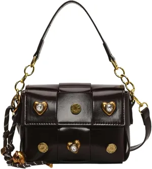 Trendy Rivet Crossbody Bag Small Patchwork Shoulder Purse PU Leather Tote Handbag Dating Travel Work