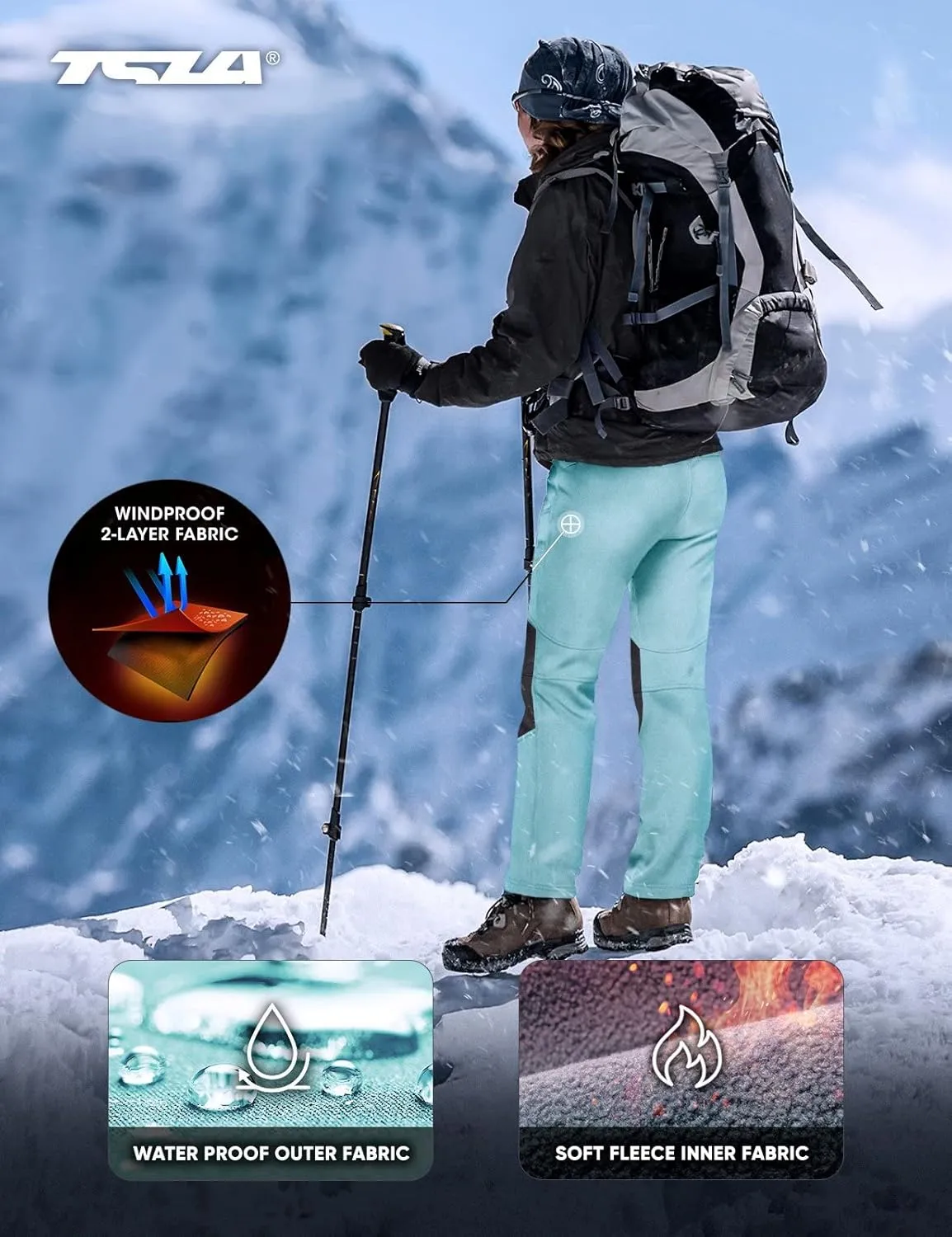 TSLA Women's Softshell Winter Snow Ski Pants, Fleece Lined Waterproof Hiking Pants, Insulated Work Outdoor Pants
