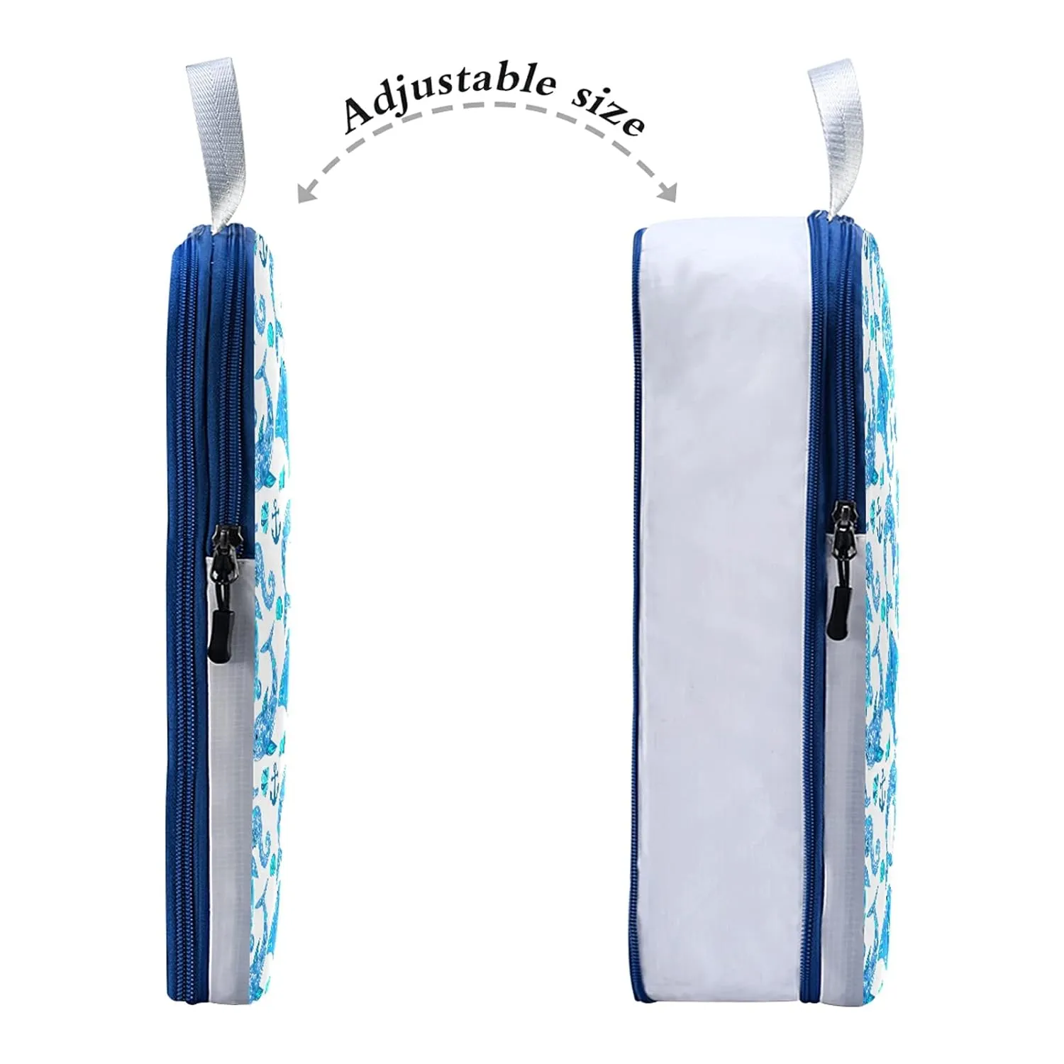 Turquoise Marine Animals, Sea Turtle, Dolphin, Sea Horse on White 3 Set Packing Cubes, Waterproof Check Oxford cloth Organizers, Travel Packing Toiletry Storage Bag