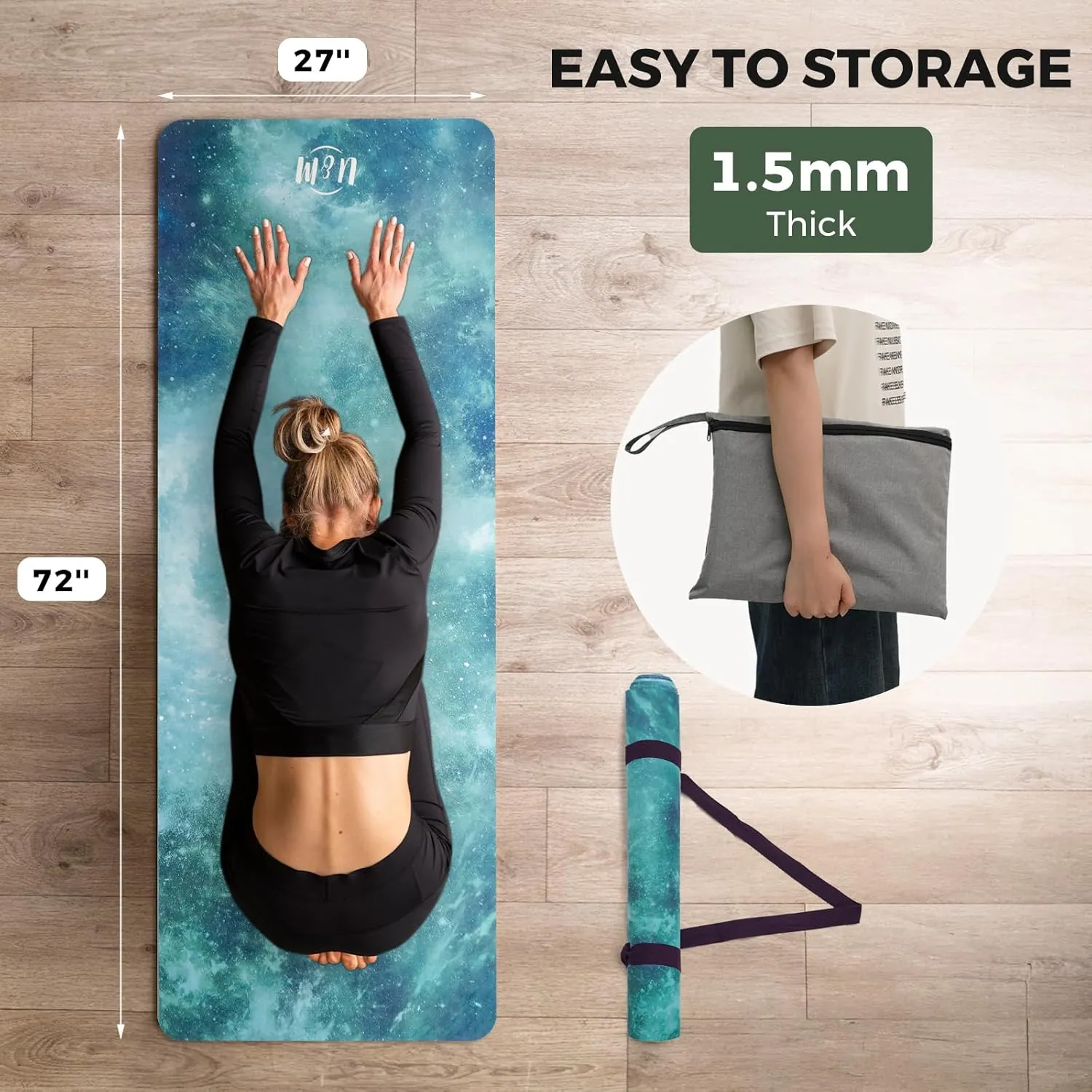 U&M 72'' x 27'' Travel Yoga Mat 1.5mm Thick - Non-Slip Natural Rubber Base & Suede Mat,Natural Rubber Yoga Mat Can be used as a cover layer for studio mats,For All Types of Yoga