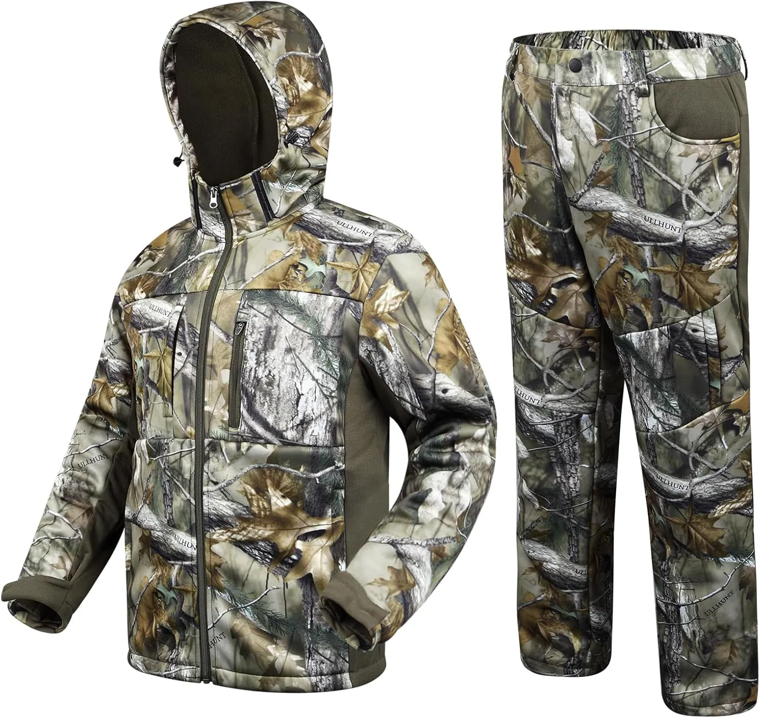 UIIHUNT Hunting Clothes for Men with Fleece Lining: Safety Strap Compatible Water Resistant Silent Hunting Jacket and Pants