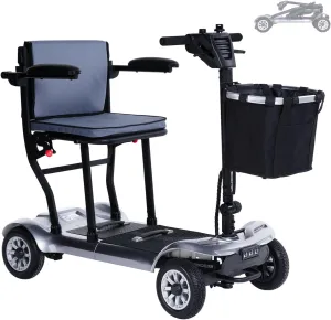 Ultra Lightweight Mobility Scooter for Adults, Electric Powered Mobility Scooter, 39.7 lbs Folding Design with 2 Lithium Batteries, All Terrain Travel up to 18.6 Miles Airline Approved-Grey