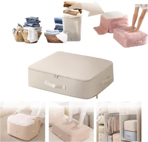 Ultra Space Saving Self Compression Organizer,Packing Cubes,Waterproof And Moisture-Proof,High Capacity,For Blankets Clothes Duvet Comforter（Oatmeal 21.2 * 16.2 * 11.8 In）