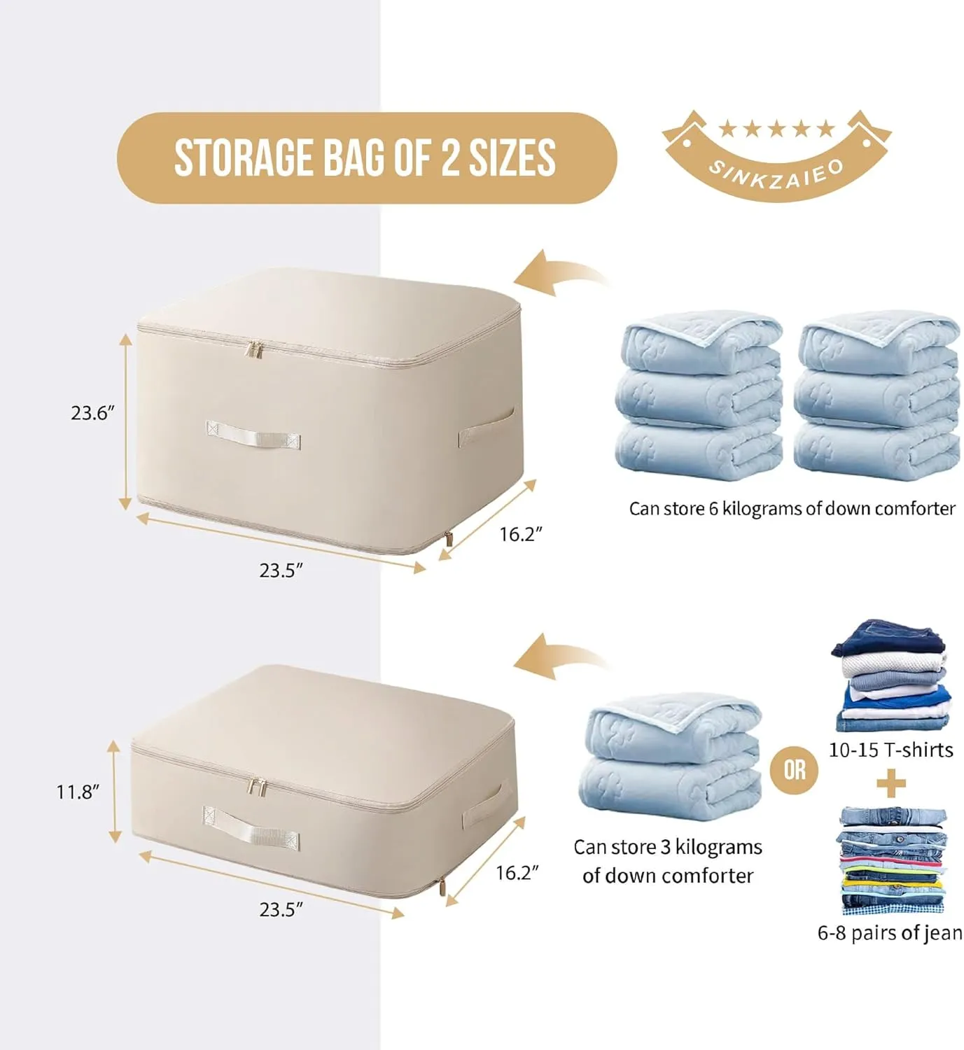 Ultra Space Saving Self Compression Organizer,Packing Cubes,Waterproof And Moisture-Proof,High Capacity,For Blankets Clothes Duvet Comforter（Oatmeal 21.2 * 16.2 * 11.8 In）