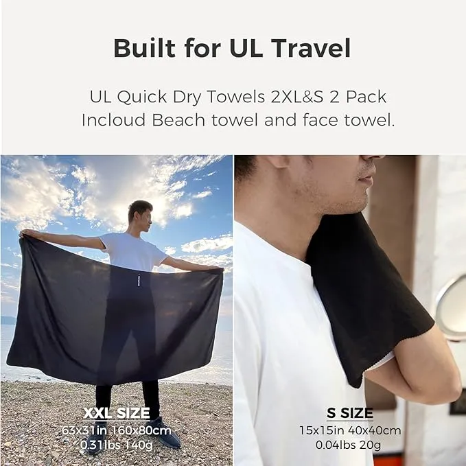 Ultralight Quick Dry Towel, Extra Large&Small 2 Pack Microfiber Towels with Compact Packable Pocket for Lightweight Backpacking Travel Beach Gym Camping & Swimming Sports(Gray 2 Set)