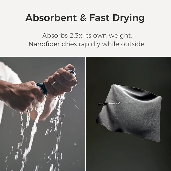 Ultralight Quick Dry Towel, Extra Large&Small 2 Pack Microfiber Towels with Compact Packable Pocket for Lightweight Backpacking Travel Beach Gym Camping & Swimming Sports(Gray 2 Set)