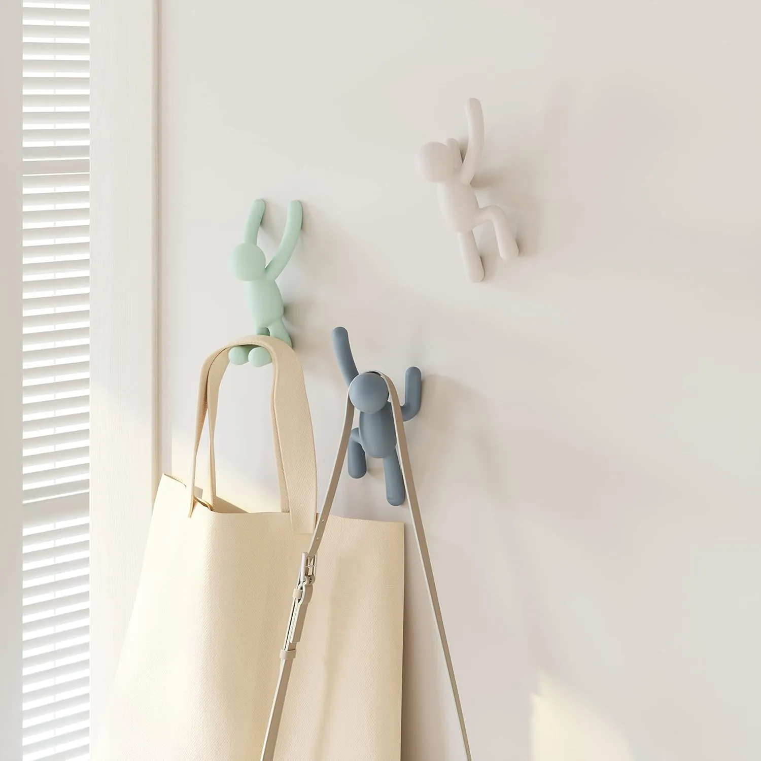 Umbra Buddy Wall Hooks – Decorative Wall Mounted Coat Hooks for Hanging Coats, Scarves, Bags, Purses, Backpacks, Towels and More, Set of 3, White/Grey/Mint