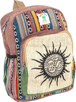 Unique design Sun and OM print Himalaya Hemp Hippie Backpack Festival Backpack Hiking Backpack FAIR TRADE Handmade with Love. (BROWN)