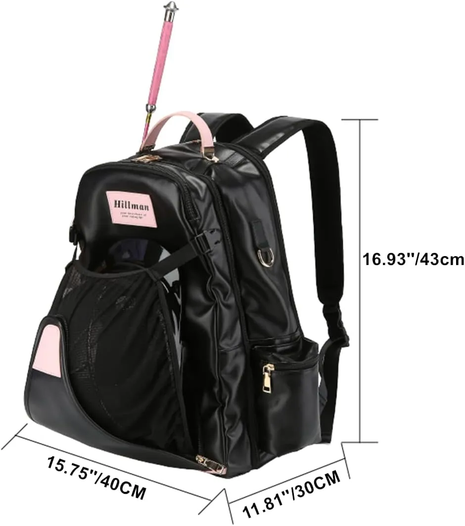 UNISTRENGH Professional Equestrian Backpack with Helmet Holder Horse Riding Bag with Multiple Compartments Carry All Accessories Ringside Equipment Casual Daypack Backpacks (Black with pink)