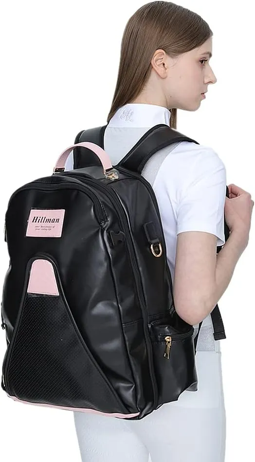 UNISTRENGH Professional Equestrian Backpack with Helmet Holder Horse Riding Bag with Multiple Compartments Carry All Accessories Ringside Equipment Casual Daypack Backpacks (Black with pink)