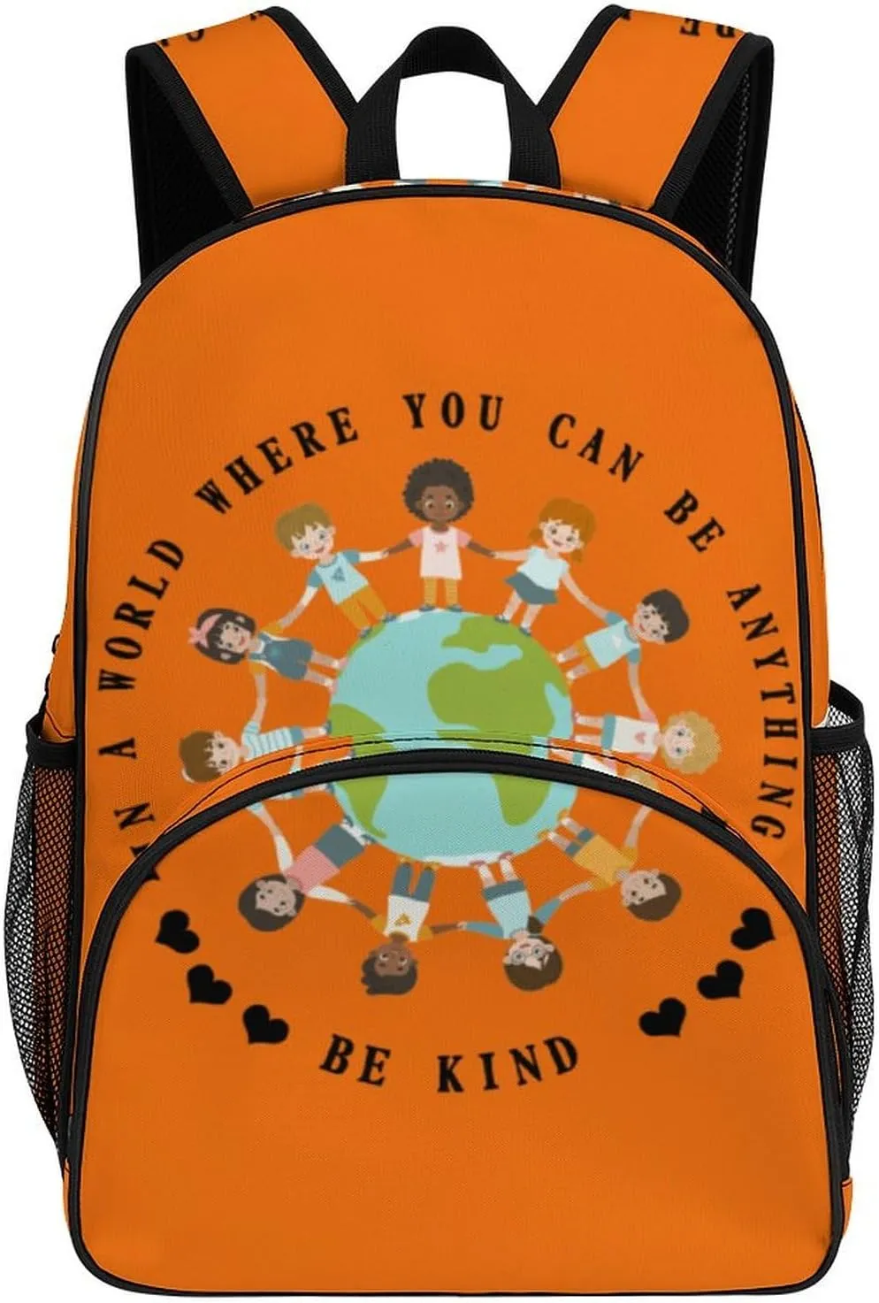 Unity Day - In A World Be Kind Kids Earth Anti Bullying Orange Backpack for Worker Teacher Business Hiking Travel Bag Shoulders Bag